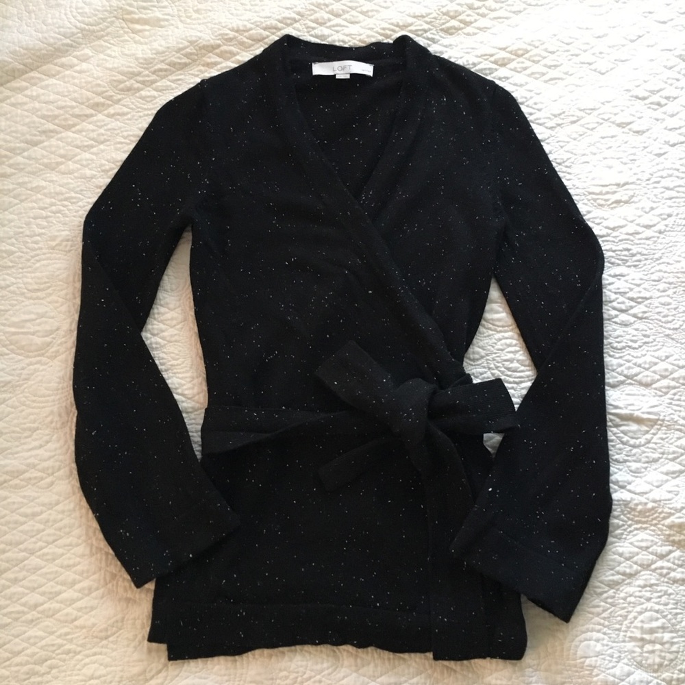 LOFT Black Speckled Wrap Kimono Cardigan XXSP